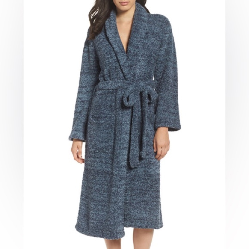 Barefoot Dreams CozyChic Adult Robe in Heathered Blue Knit Bath Robe Size 1
